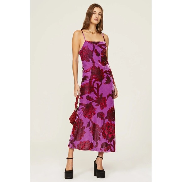 RHODE Dresses & Skirts - RHODE | Jemima Dress Womens 4 Purple Velvet Burnout Floral Midi Slip Dress NEW